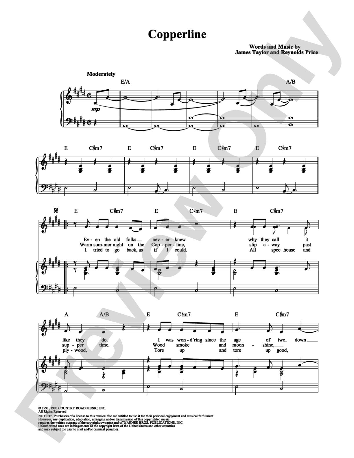 Copperline: Piano/Vocal/Chords Digital Sheet Music