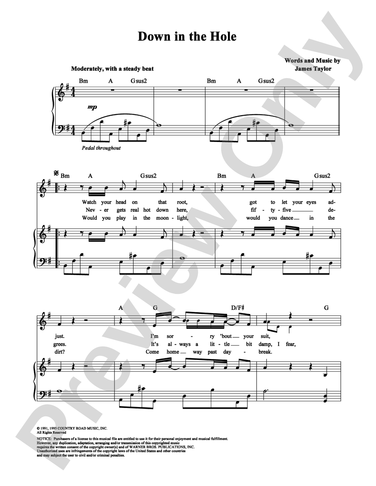 Down in the Hole: Piano/Vocal/Chords Digital Sheet Music