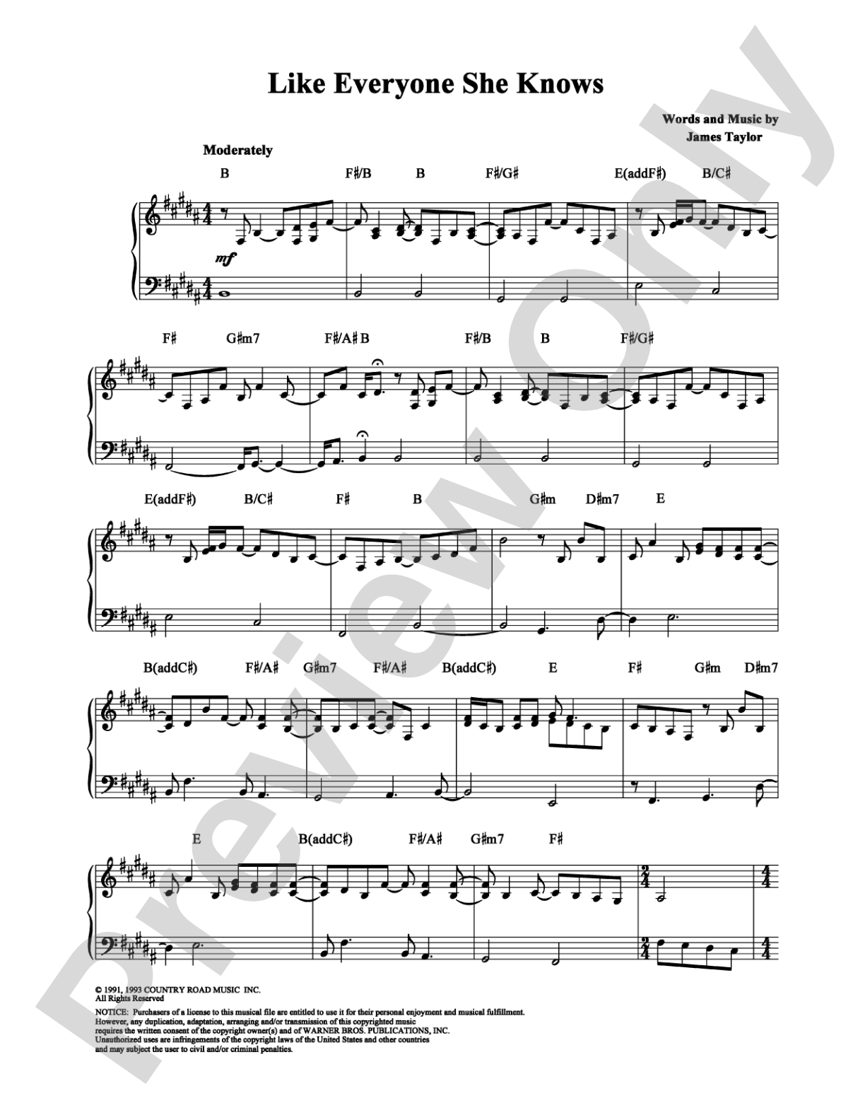 Like Everyone She Knows: Piano/Vocal/Chords Digital Sheet Music