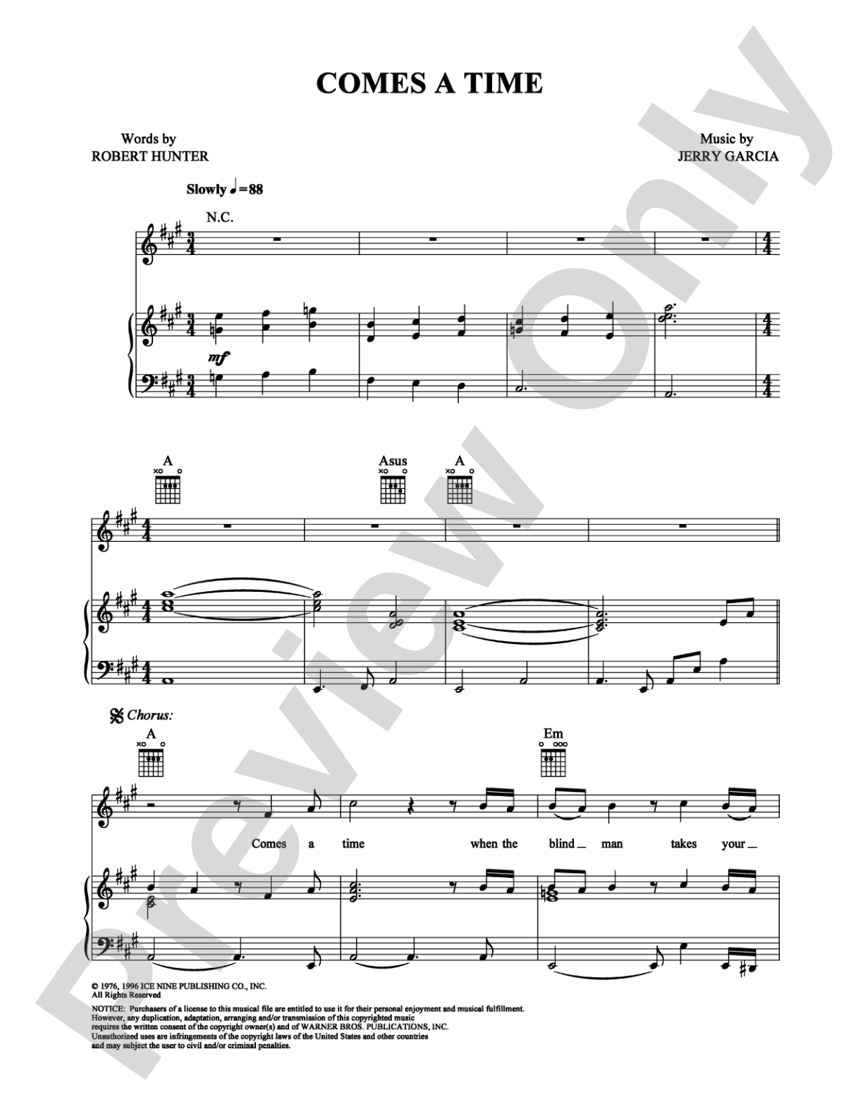 Comes a Time: Piano/Vocal/Chords Digital Sheet Music