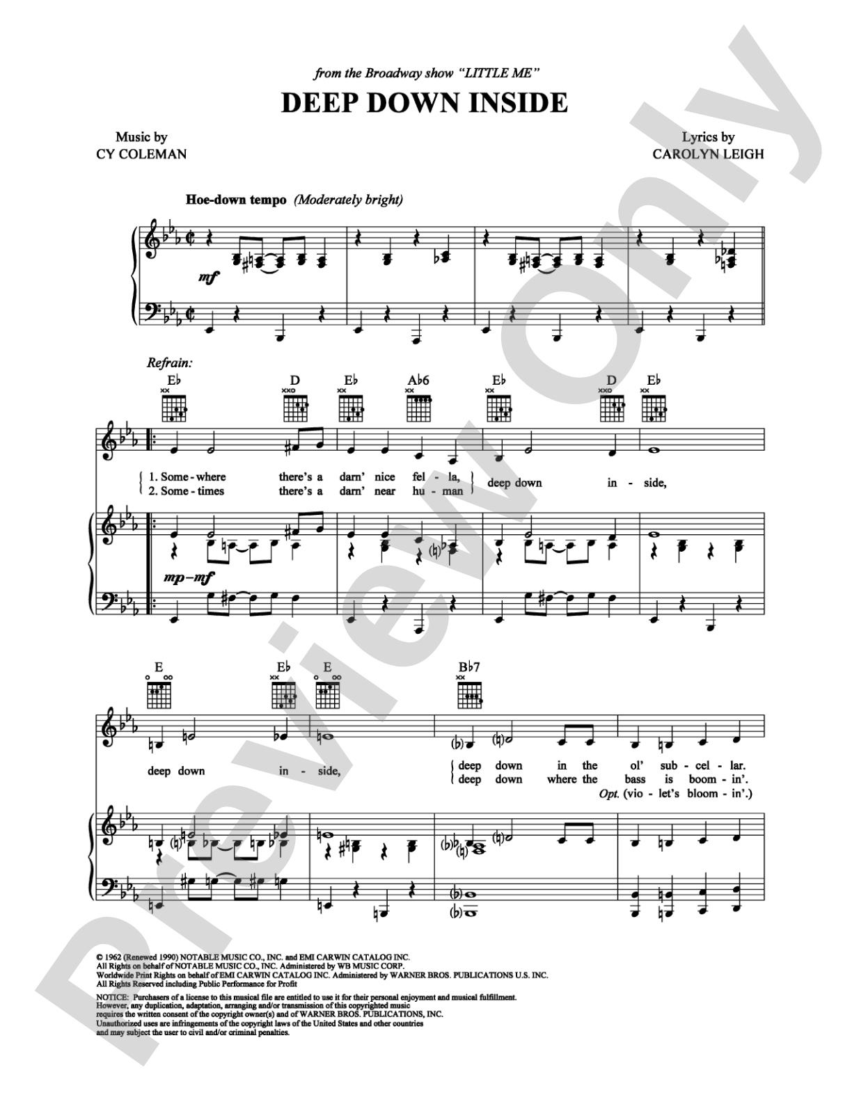 Deep Down Inside: Piano/Vocal/Chords Digital Sheet Music