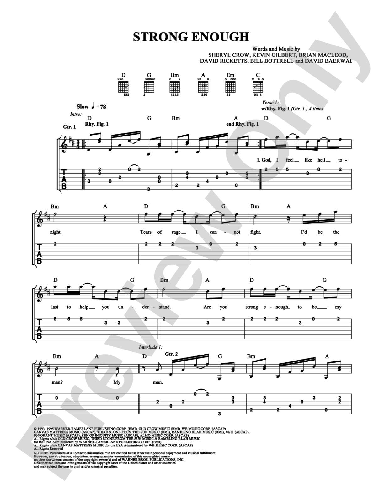 Strong Enough: Easy Guitar Digital Sheet Music
