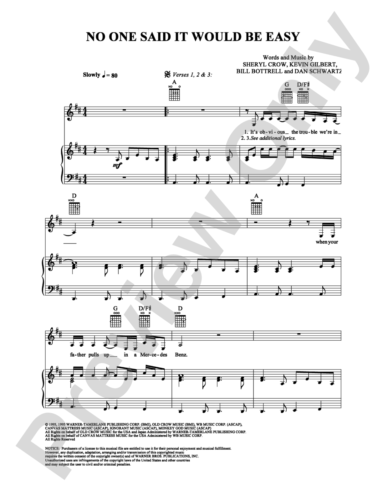 No One Said It Would Be Easy: Piano/Vocal/Chords Digital Sheet Music