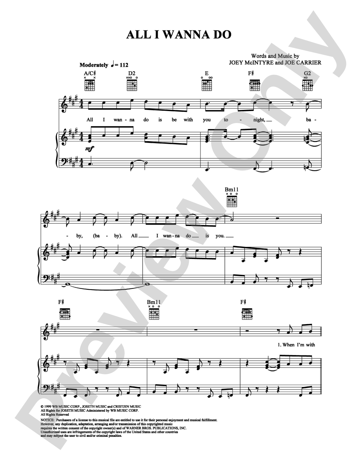 All I Wanna Do: Piano/Vocal/Chords Digital Sheet Music
