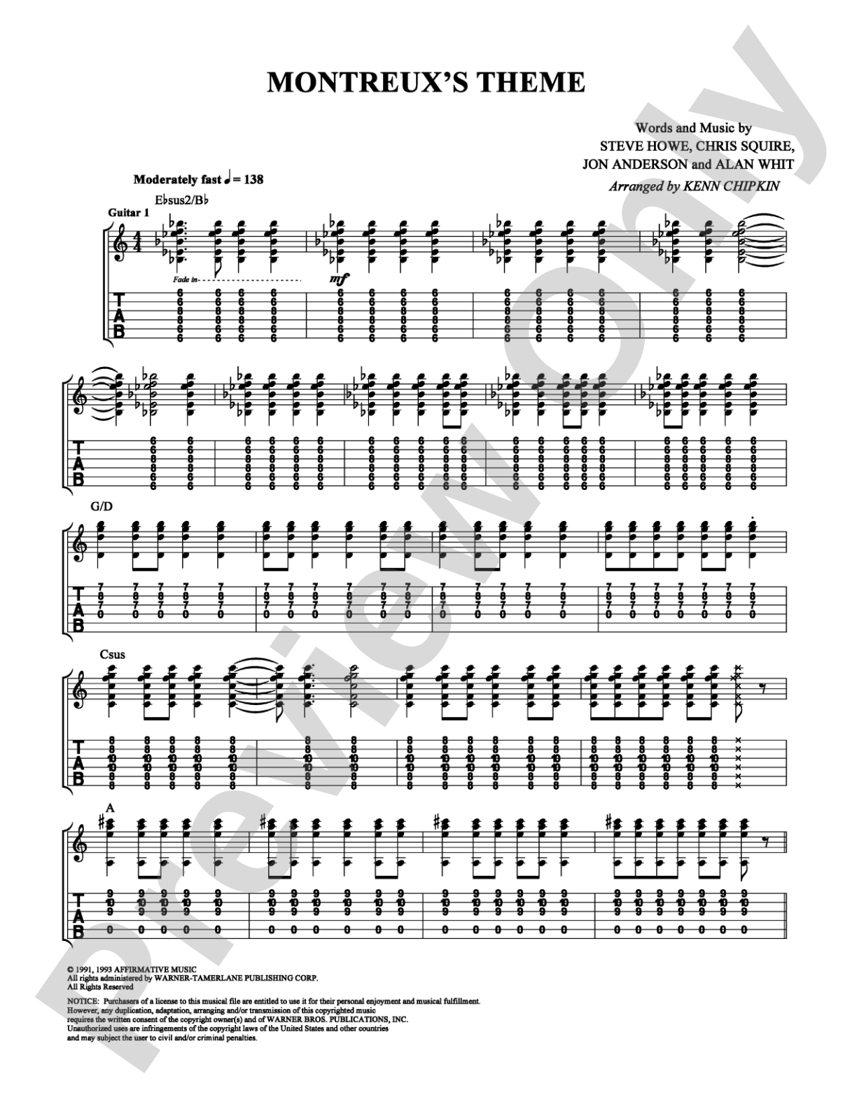 Montreux's Theme: Guitar TAB Digital Sheet Music