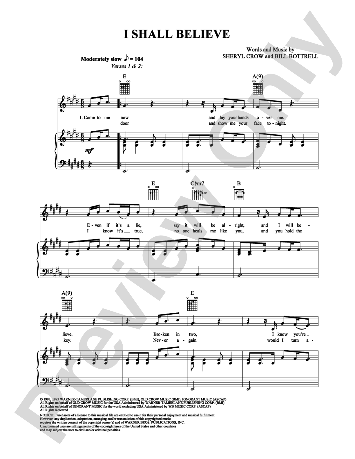 I Shall Believe: Piano/Vocal/Chords Digital Sheet Music