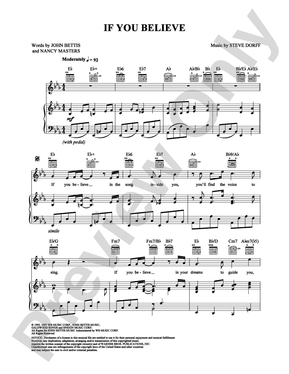 If You Believe: Piano/Vocal/Chords Digital Sheet Music