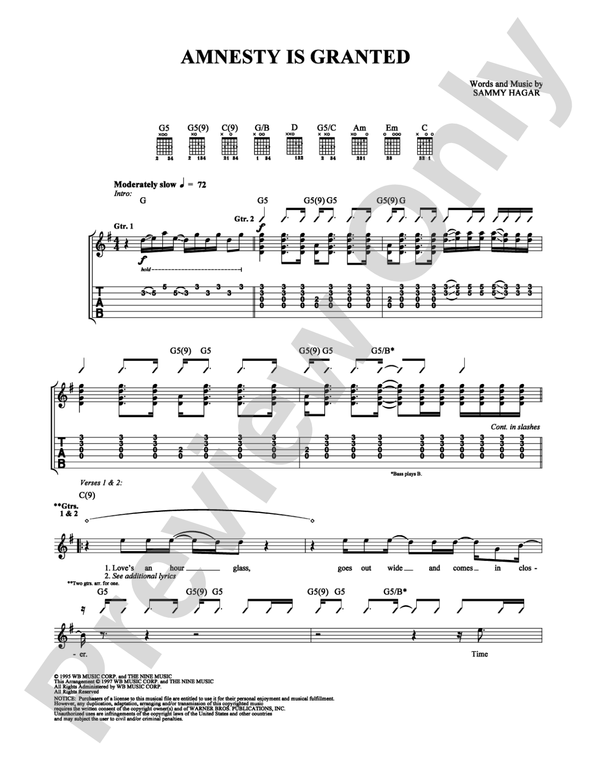 Amnesty is Granted: Guitar TAB Digital Sheet Music