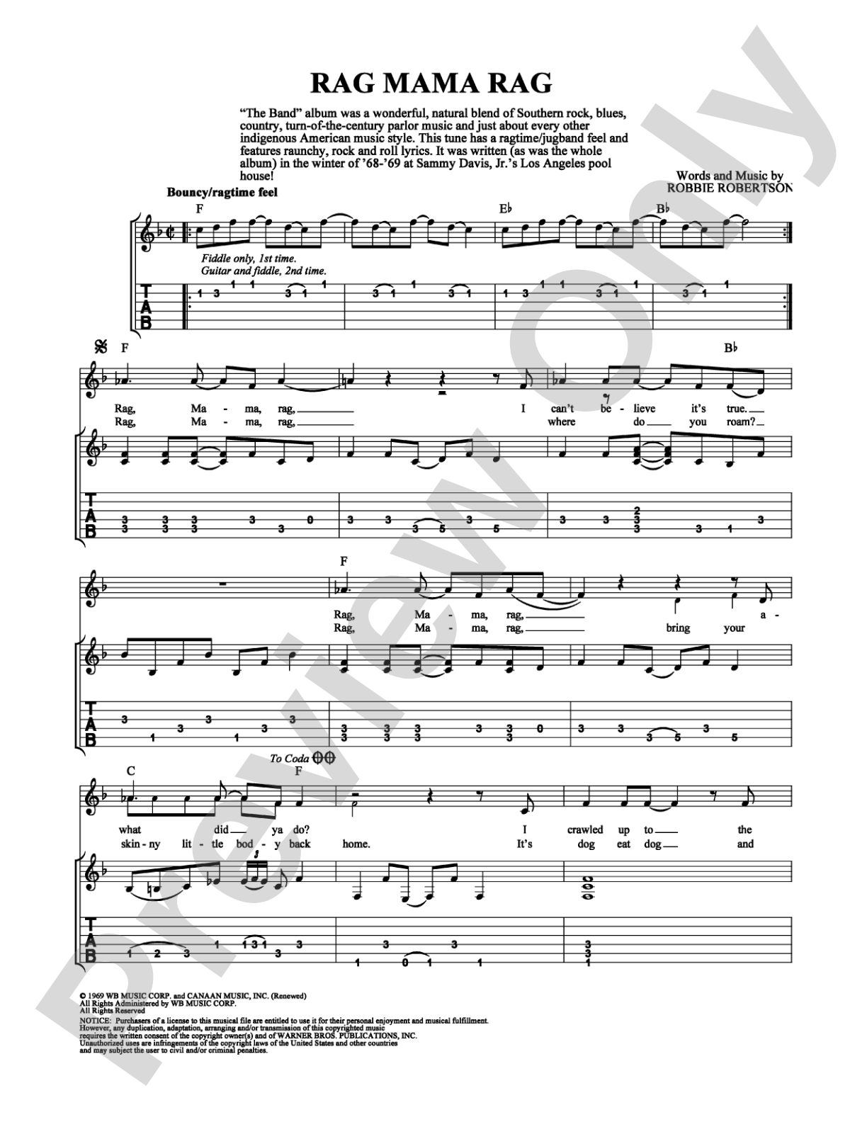 Rag Mama Rag: Guitar TAB Digital Sheet Music
