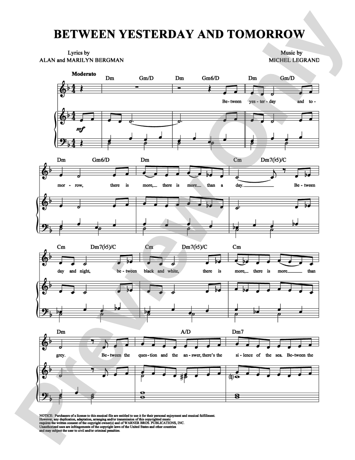 Between Yesterday and Tomorrow: Piano/Vocal/Chords Digital Sheet Music