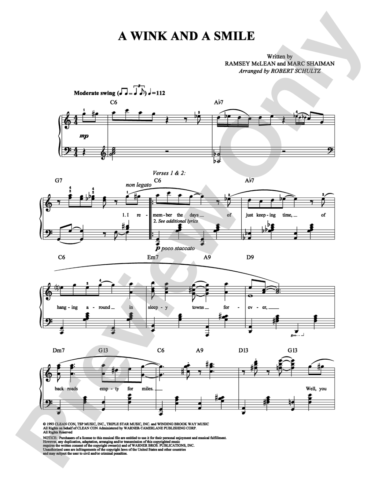 A Wink and a Smile: Piano/Vocal/Chords Digital Sheet Music