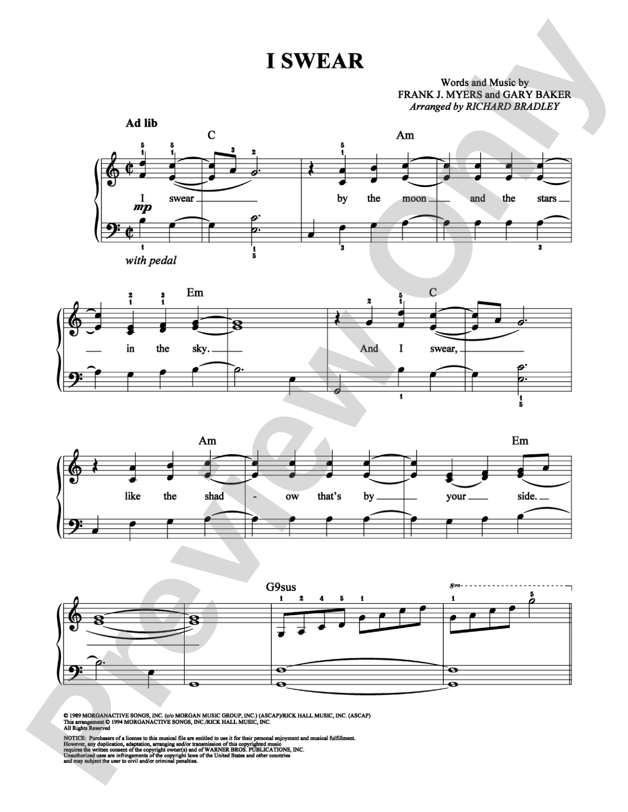 I Swear: Easy Piano Digital Sheet Music