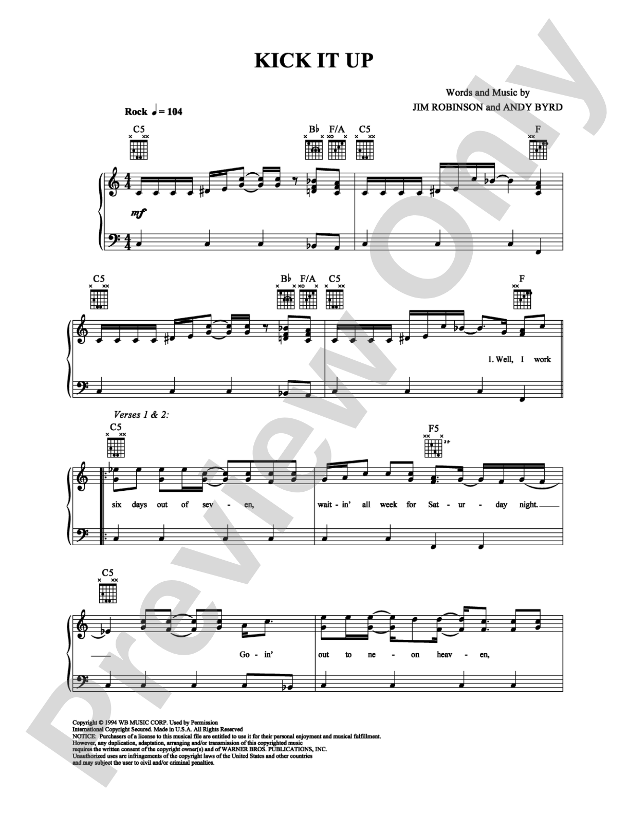 Kick It Up: Piano/Vocal/Chords Digital Sheet Music