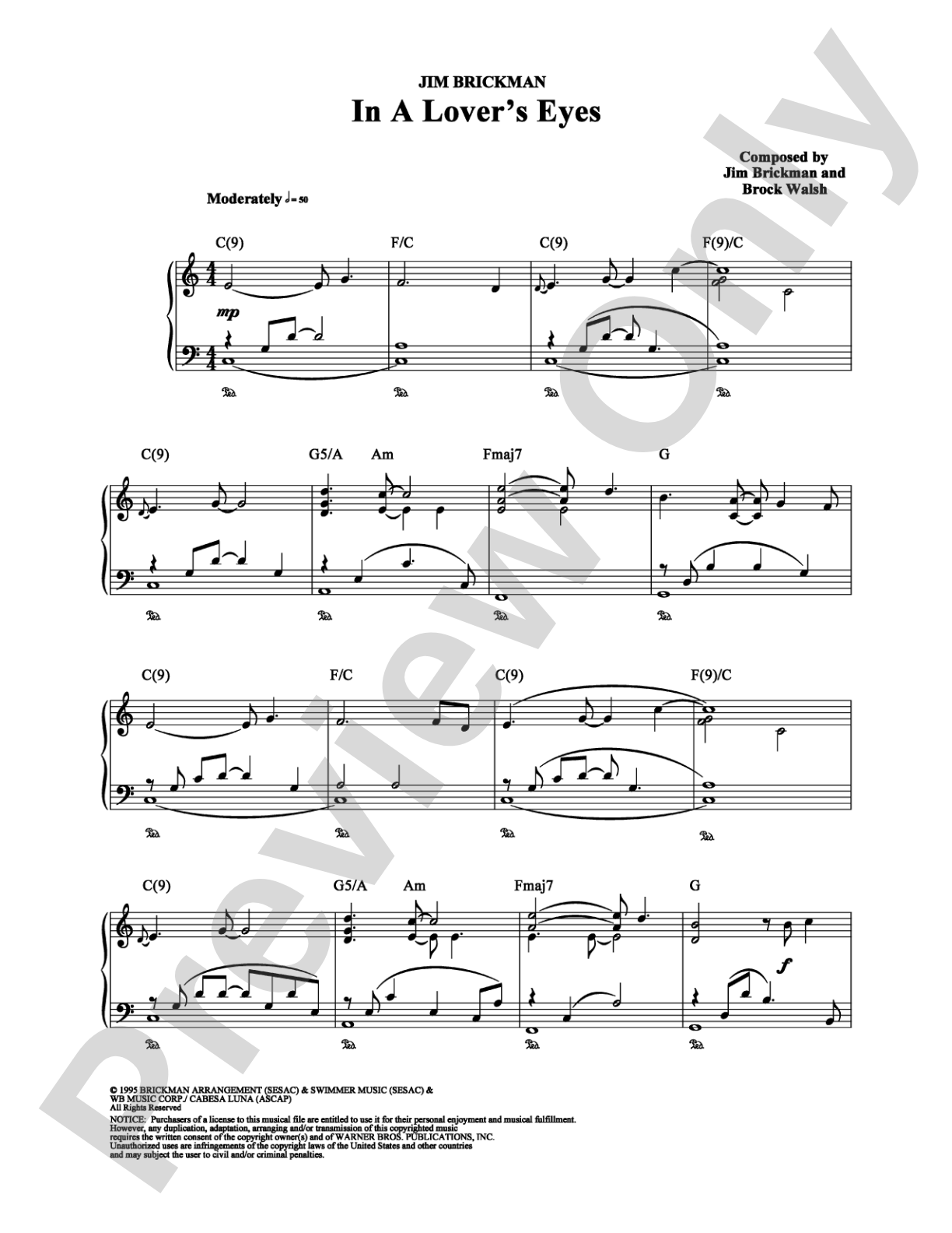 In A Lover's Eyes: Piano Digital Sheet Music
