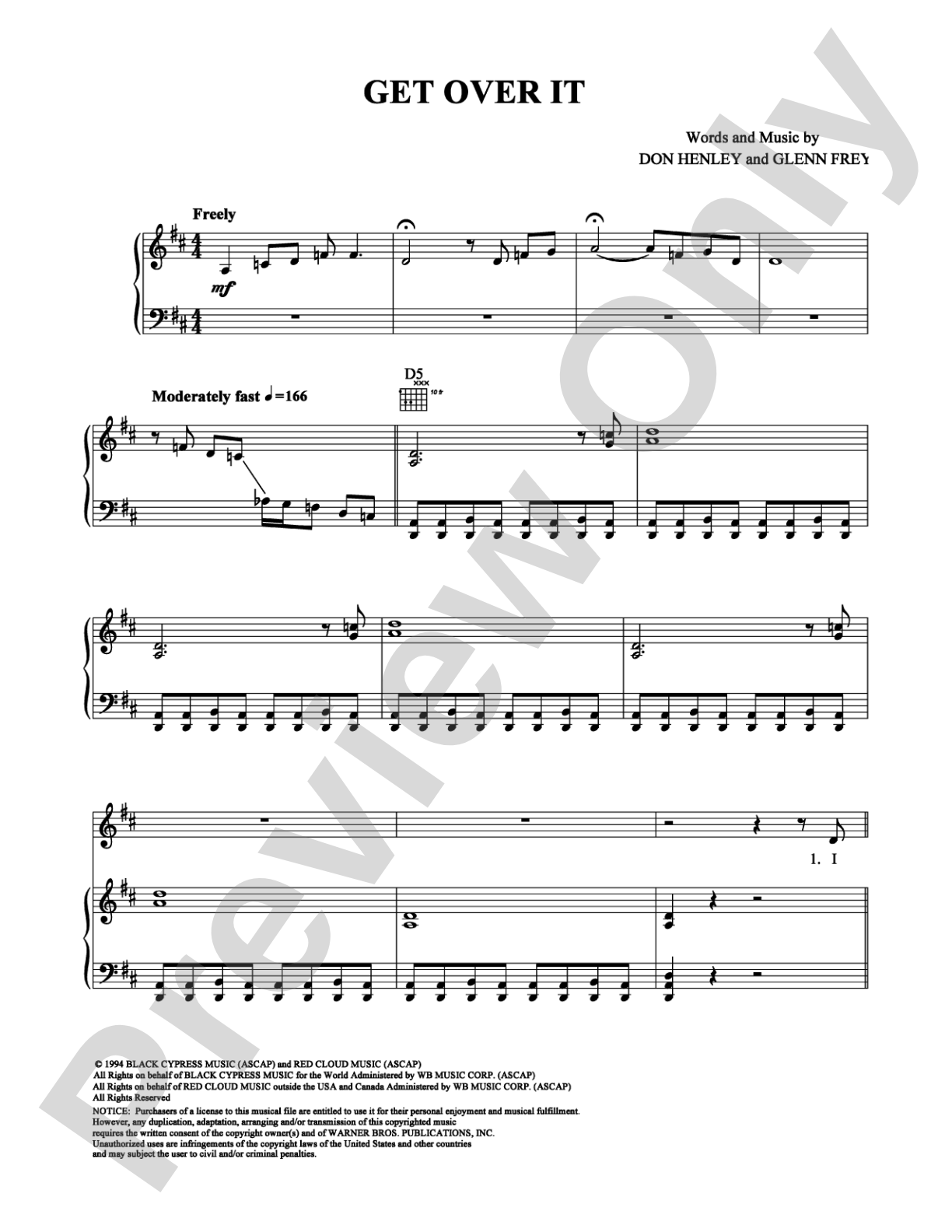 Get Over It: Piano/Vocal/Chords Digital Sheet Music