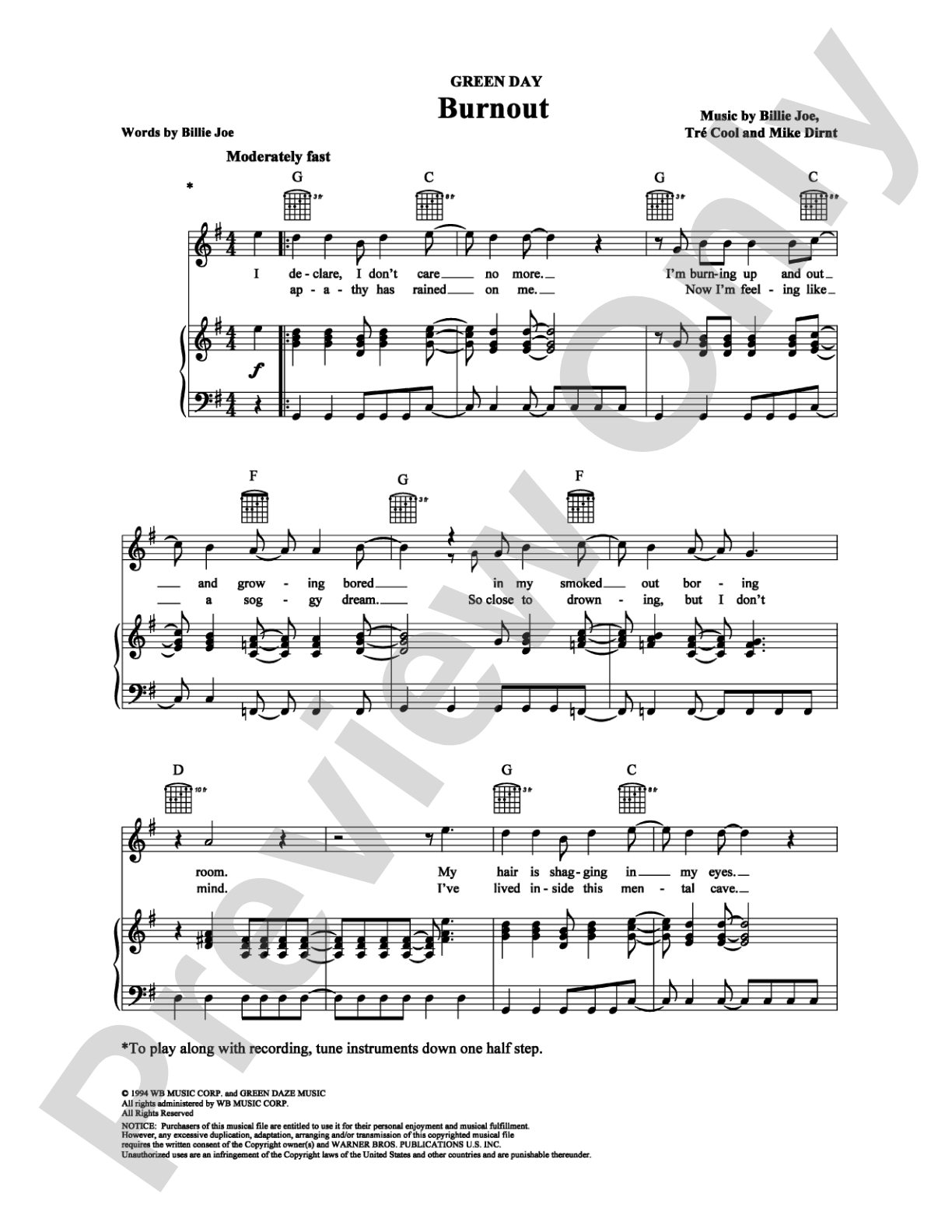 Burnout: Piano/Vocal/Chords Digital Sheet Music