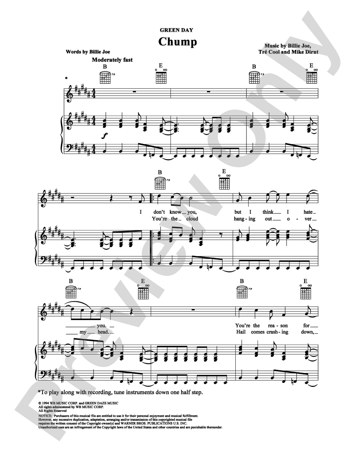Chump: Piano/Vocal/Chords Digital Sheet Music