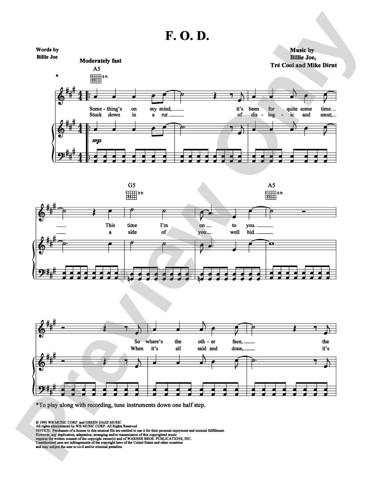 F.O.D.: Piano/Vocal/Chords Digital Sheet Music