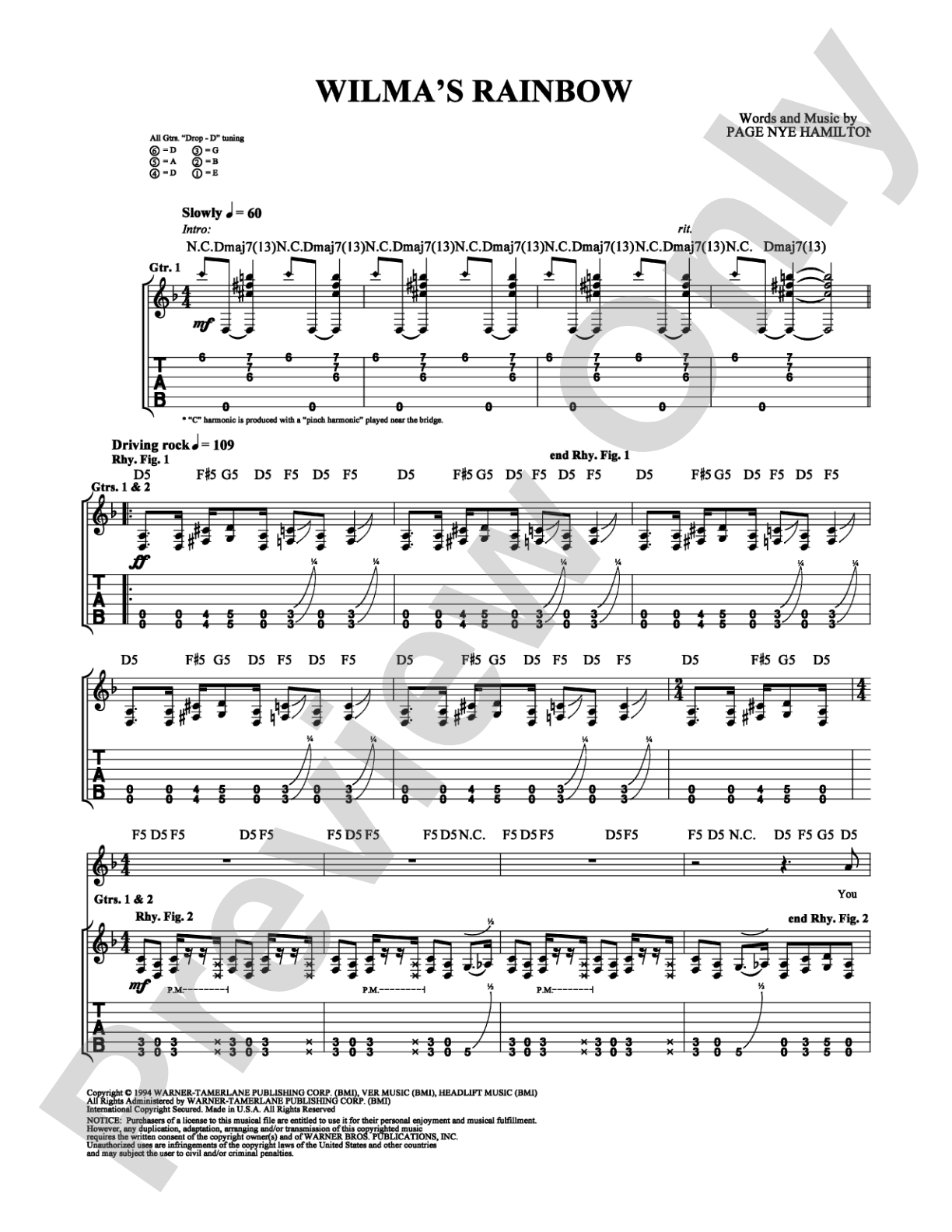 Wilma's Rainbow: Guitar TAB Digital Sheet Music