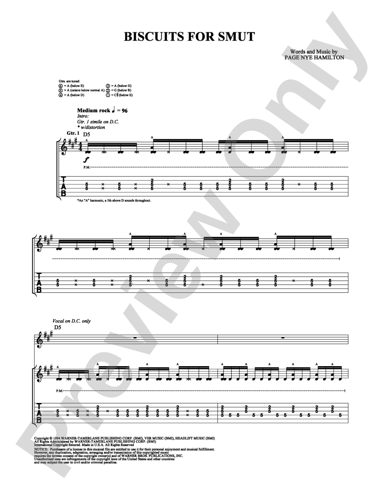 Biscuits for Smut: Guitar TAB Digital Sheet Music