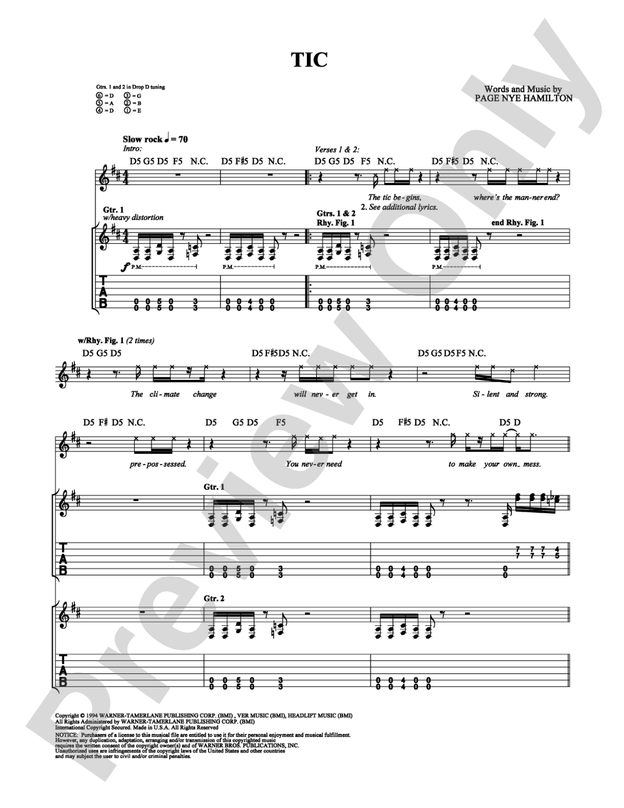 Tic: Guitar TAB Digital Sheet Music
