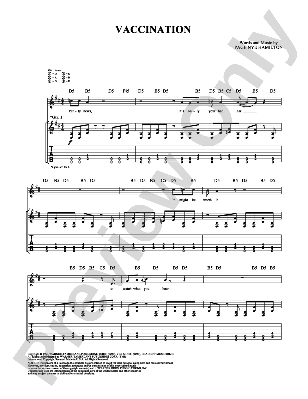 Vaccination: Guitar TAB Digital Sheet Music