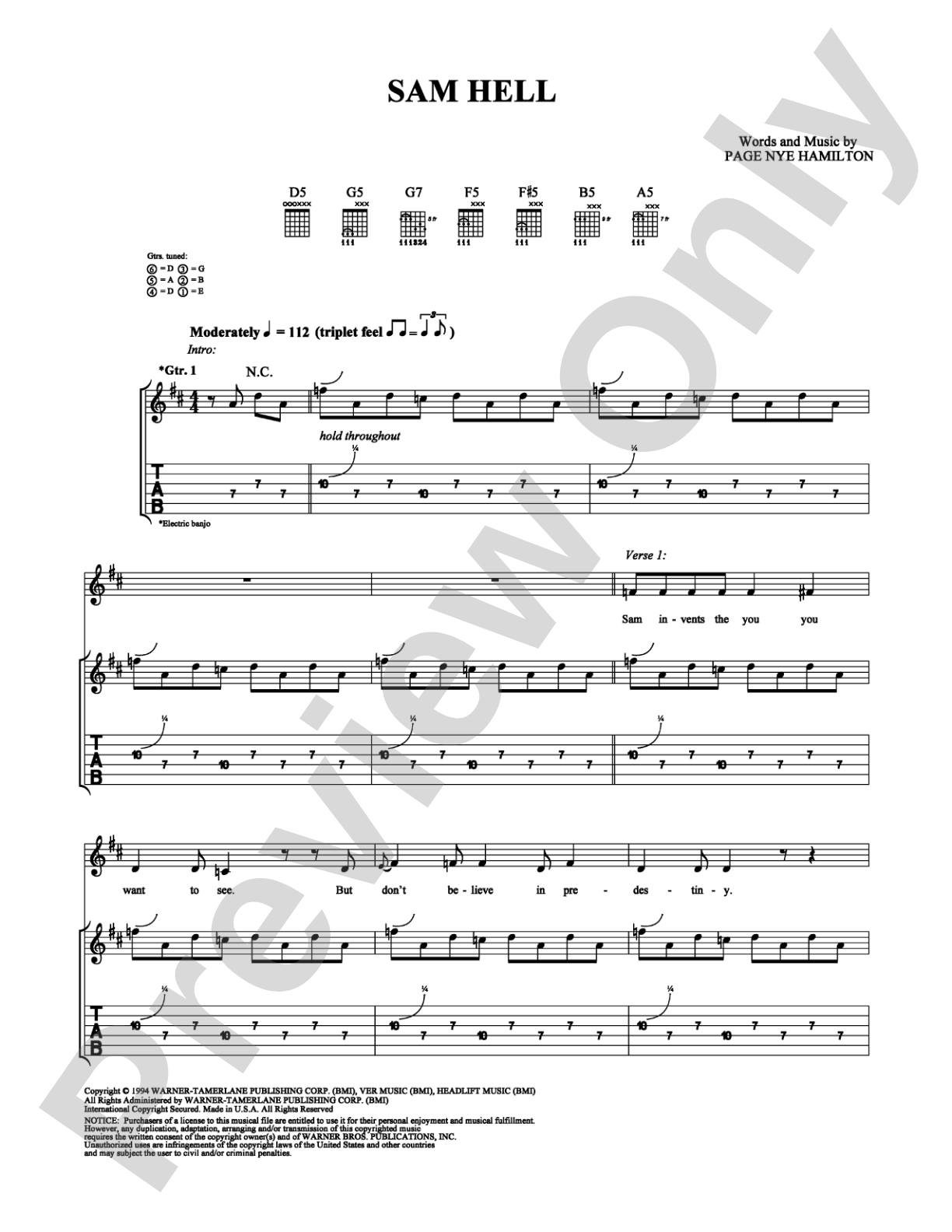 Sam Hell: Guitar TAB Digital Sheet Music