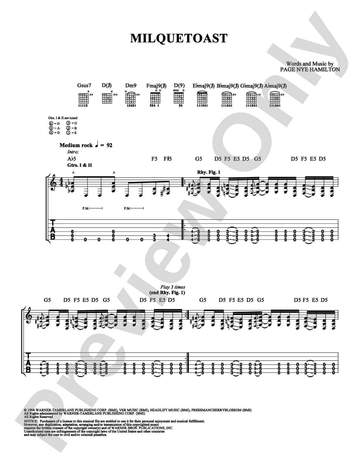 Milquetoast: Guitar TAB Digital Sheet Music