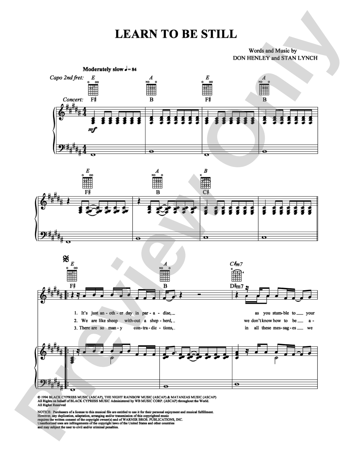 Learn To Be Still: Piano/Vocal/Chords Digital Sheet Music