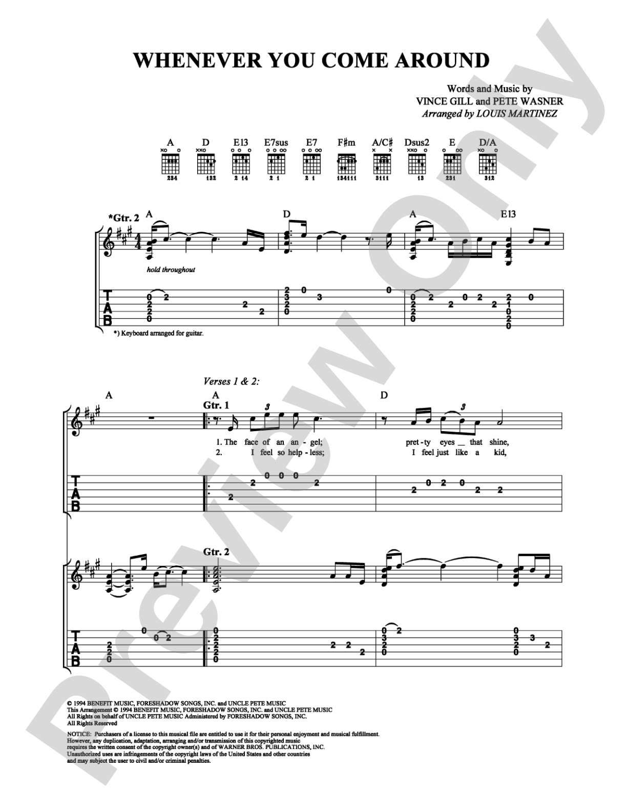 Whenever You Come Around: Easy Guitar Digital Sheet Music