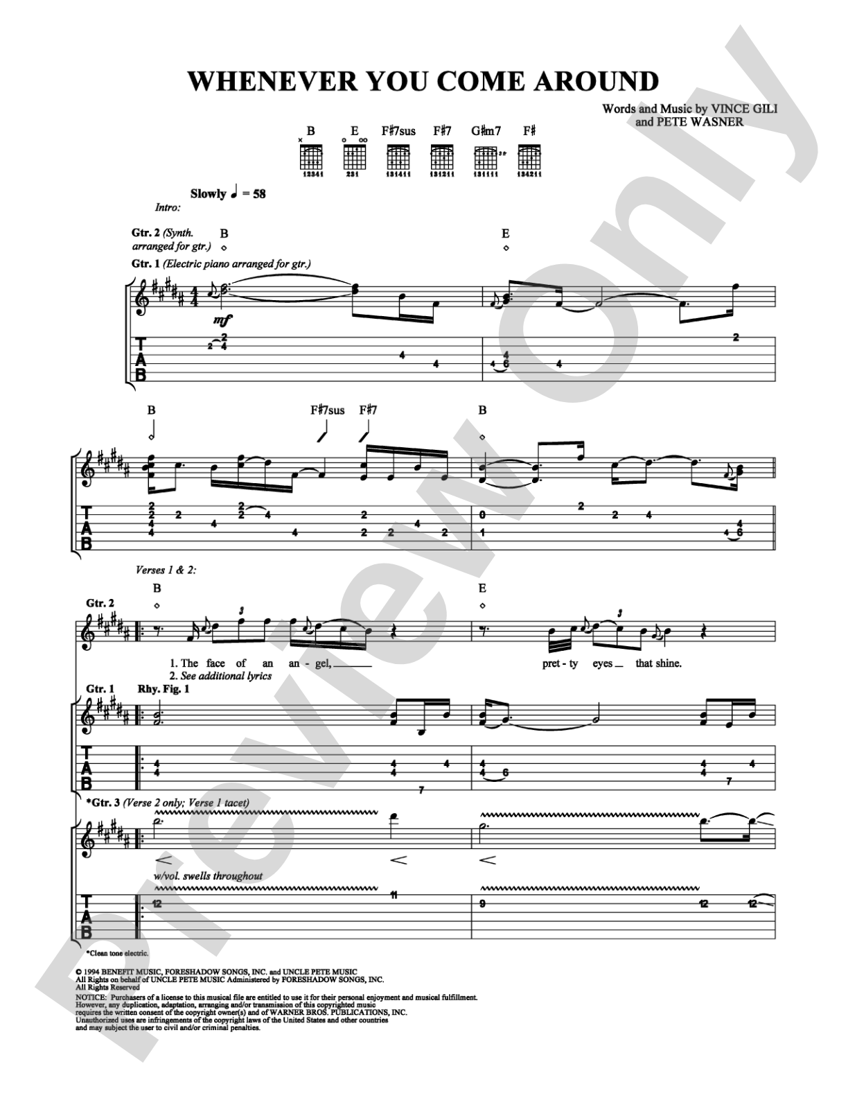 Whenever You Come Around: Guitar TAB Digital Sheet Music