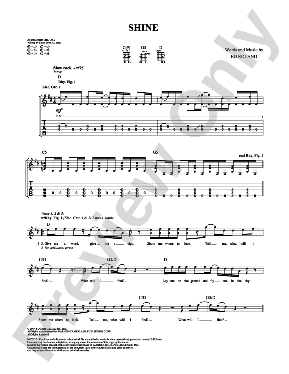 Shine: Guitar TAB Digital Sheet Music