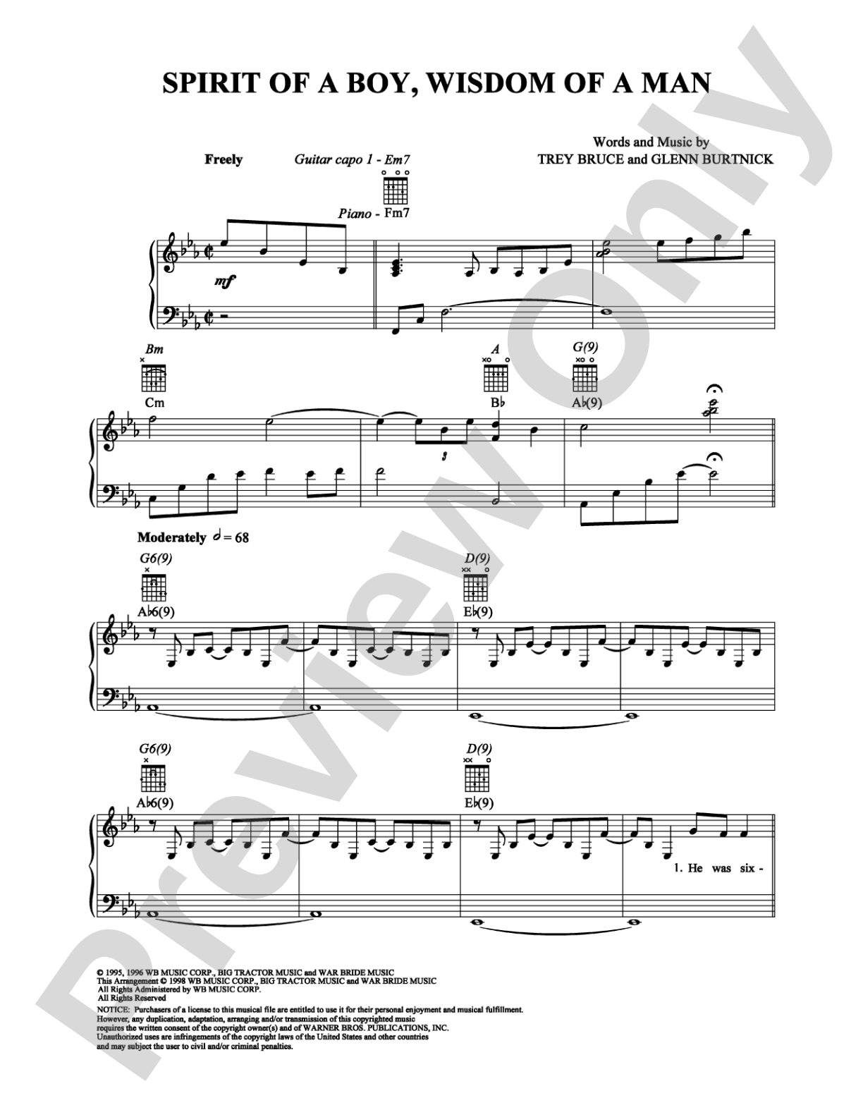 Spirit of a Boy, Wisdom of a Man: Piano/Vocal/Chords Digital Sheet Music