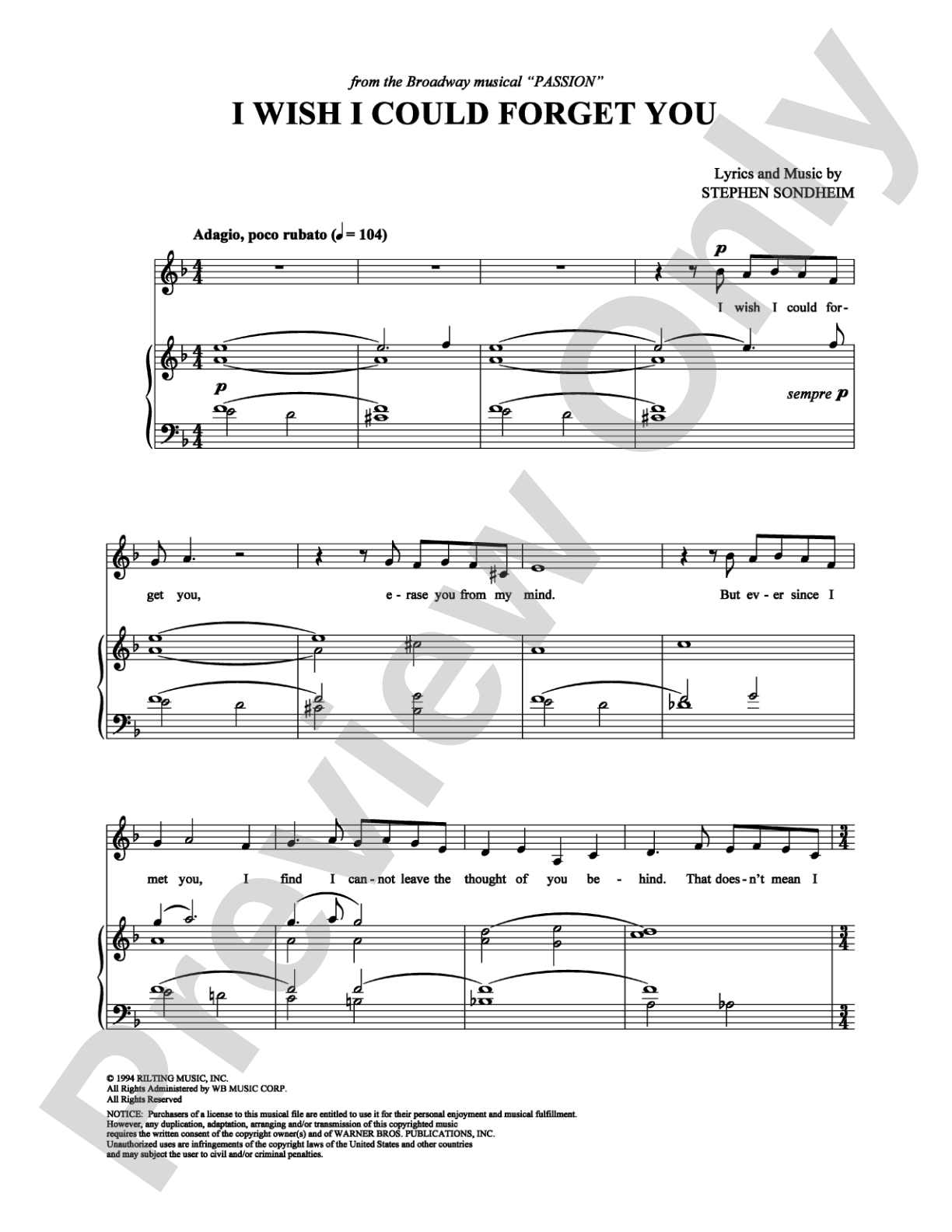 I Wish I Could Forget You: Piano/Vocal/Chords Digital Sheet Music
