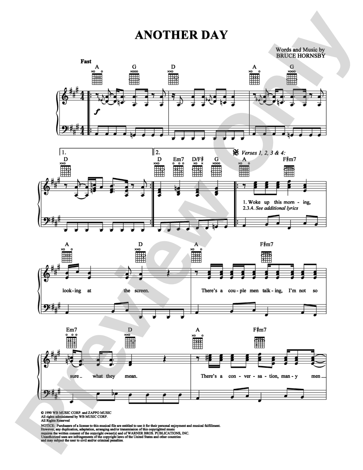 Another Day: Piano/Vocal/Chords Digital Sheet Music