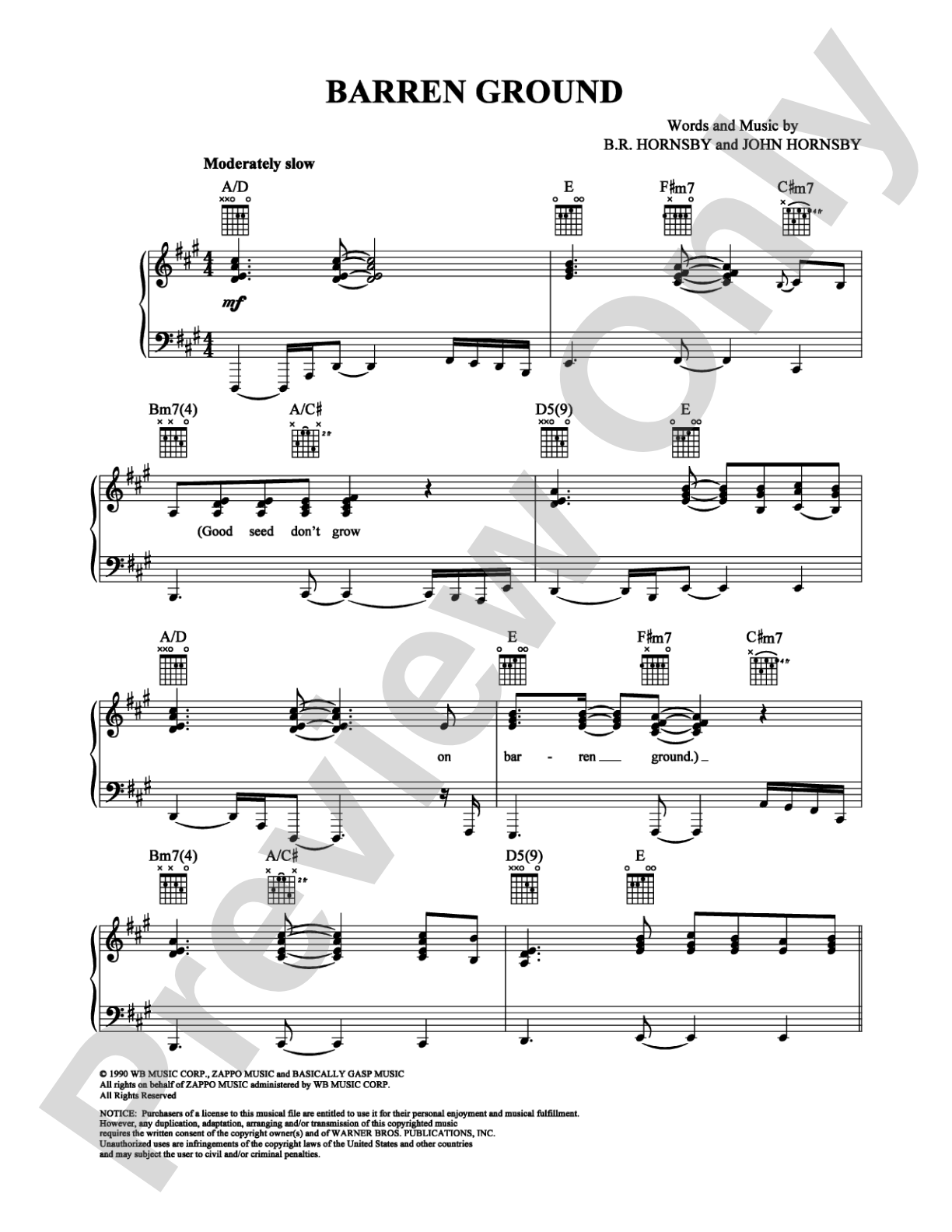 Barren Ground: Piano/Vocal/Chords Digital Sheet Music