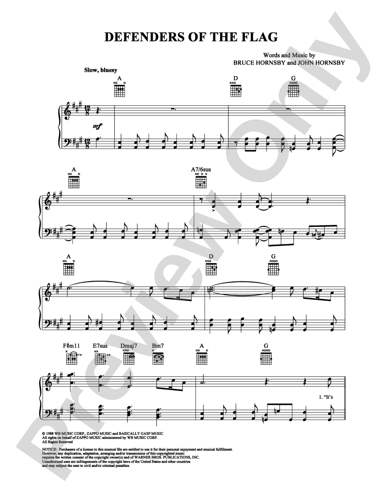 Defenders of the Flag: Piano/Vocal/Chords Digital Sheet Music