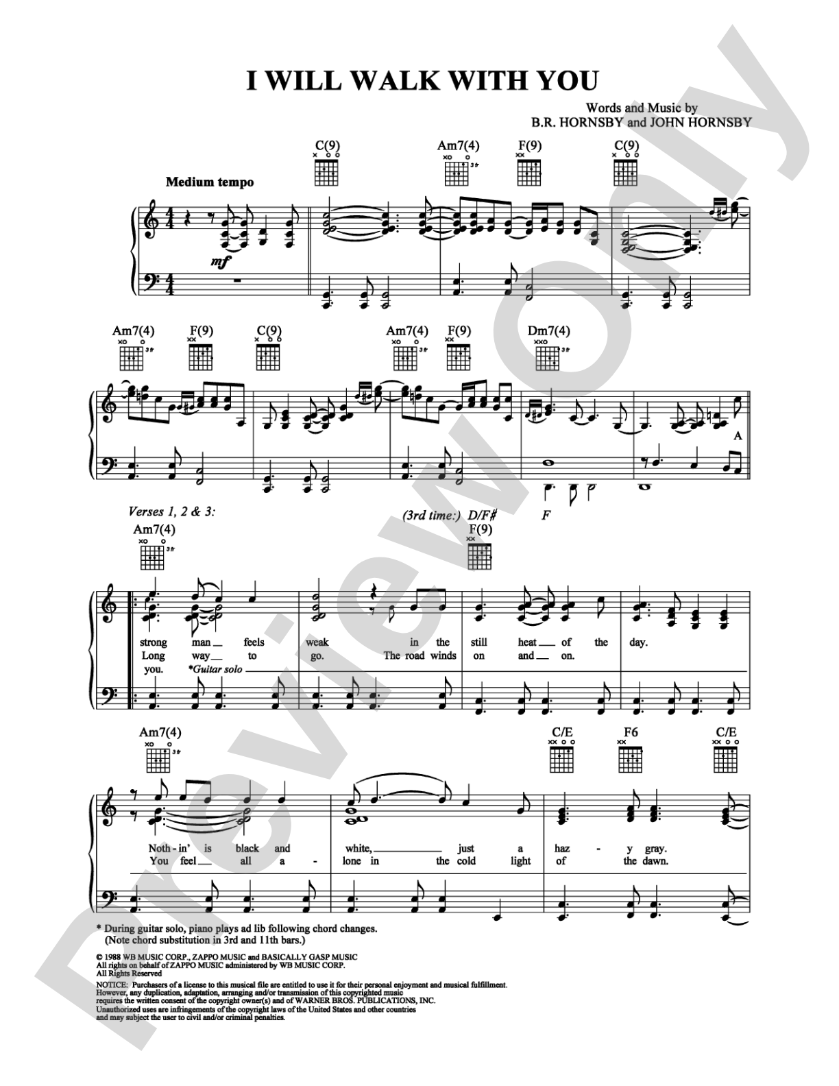 I Will Walk With You: Piano/Vocal/Chords Digital Sheet Music