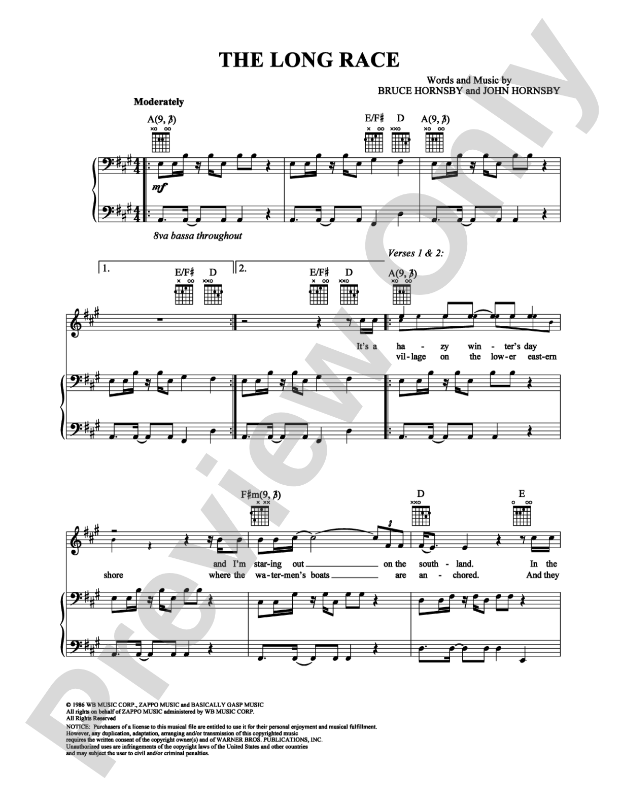 The Long Race: Piano/Vocal/Chords Digital Sheet Music