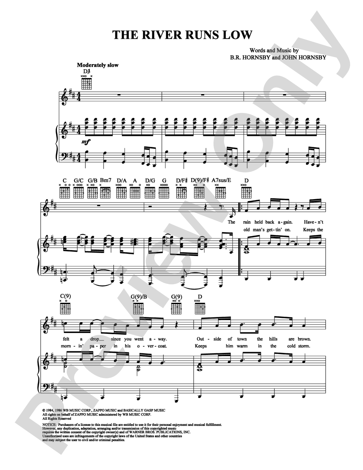 The River Runs Low: Piano/Vocal/Chords Digital Sheet Music