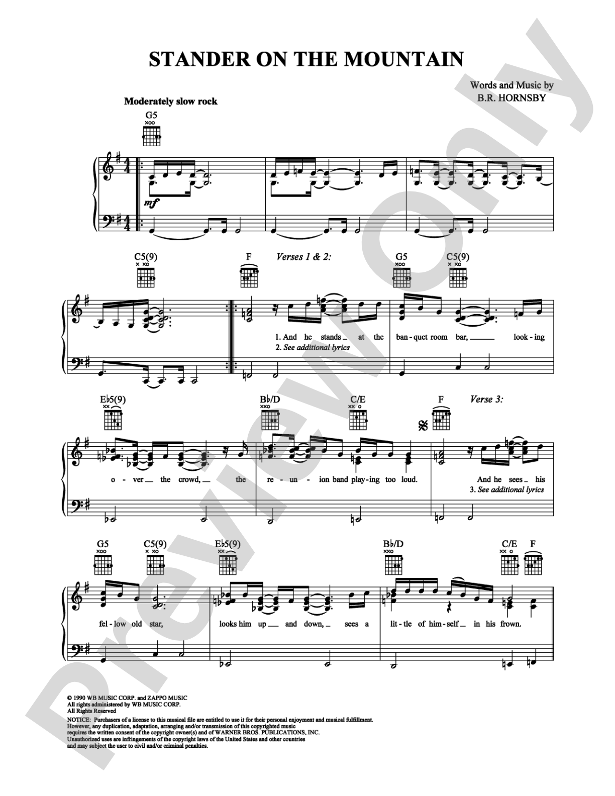 Stander on the Mountain: Piano/Vocal/Chords Digital Sheet Music