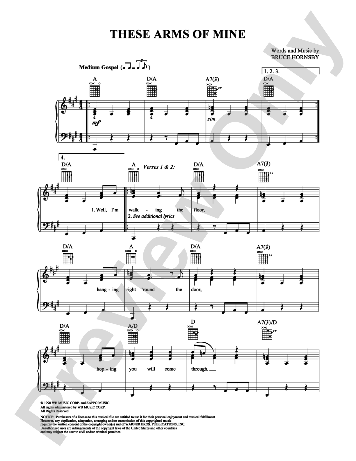 These Arms of Mine: Piano/Vocal/Chords Digital Sheet Music