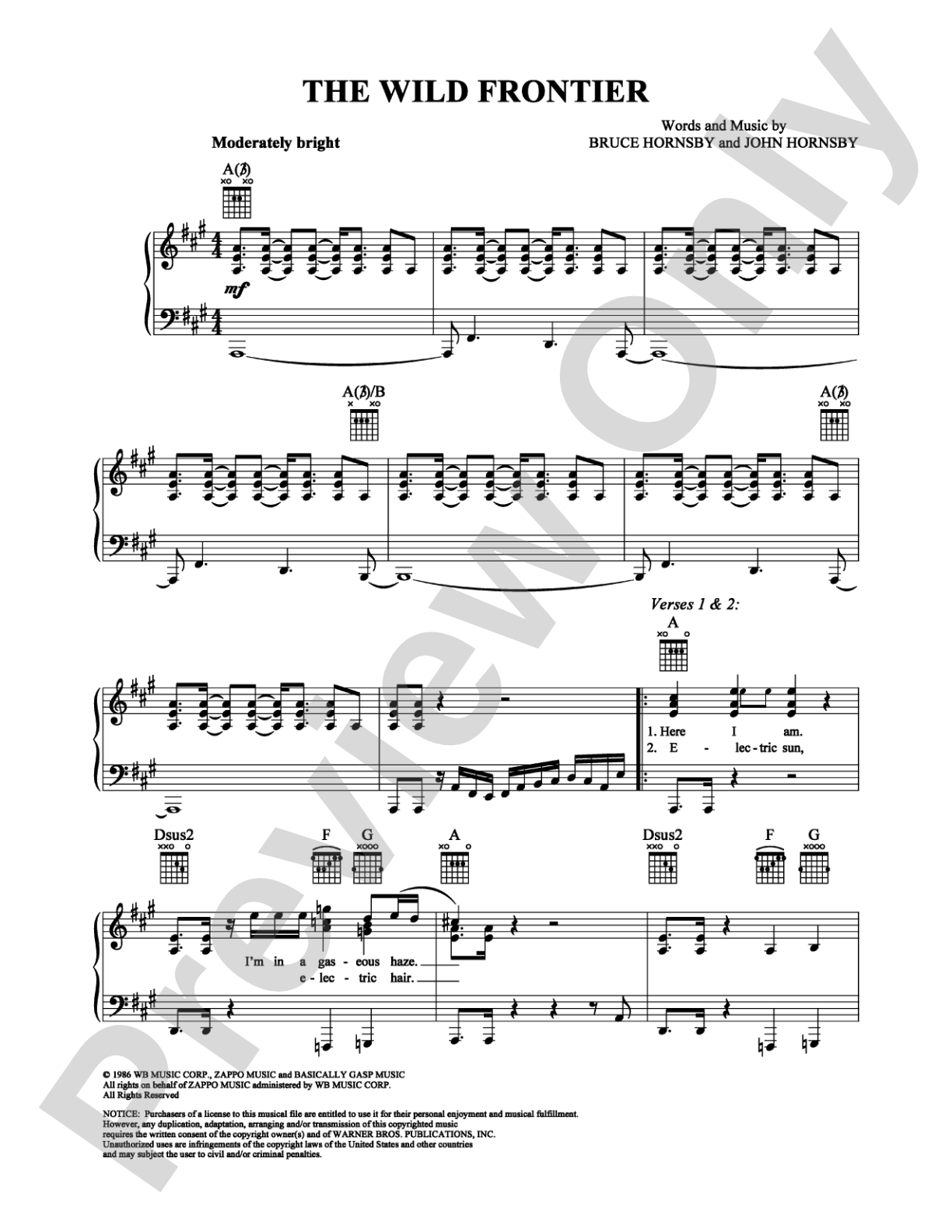 The Wild Frontier: Piano/Vocal/Chords Digital Sheet Music