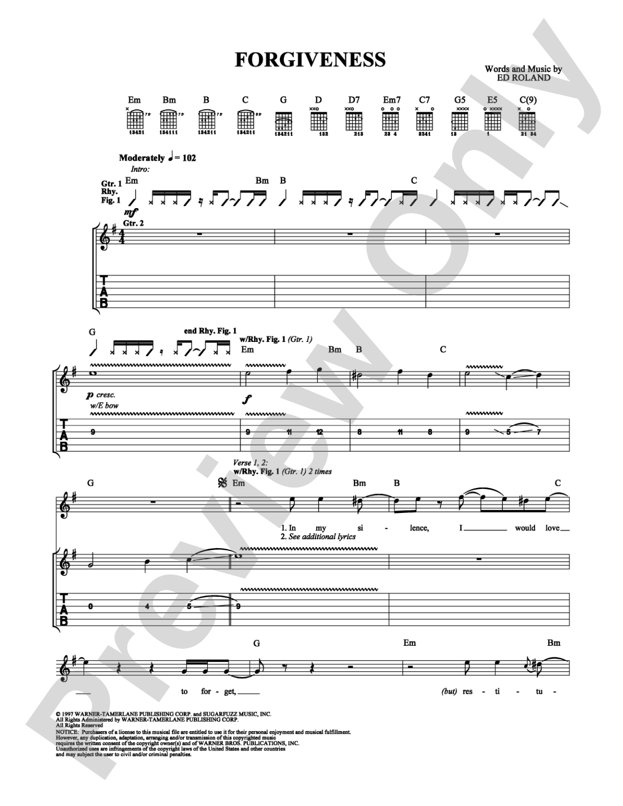 Forgiveness: Guitar TAB Digital Sheet Music