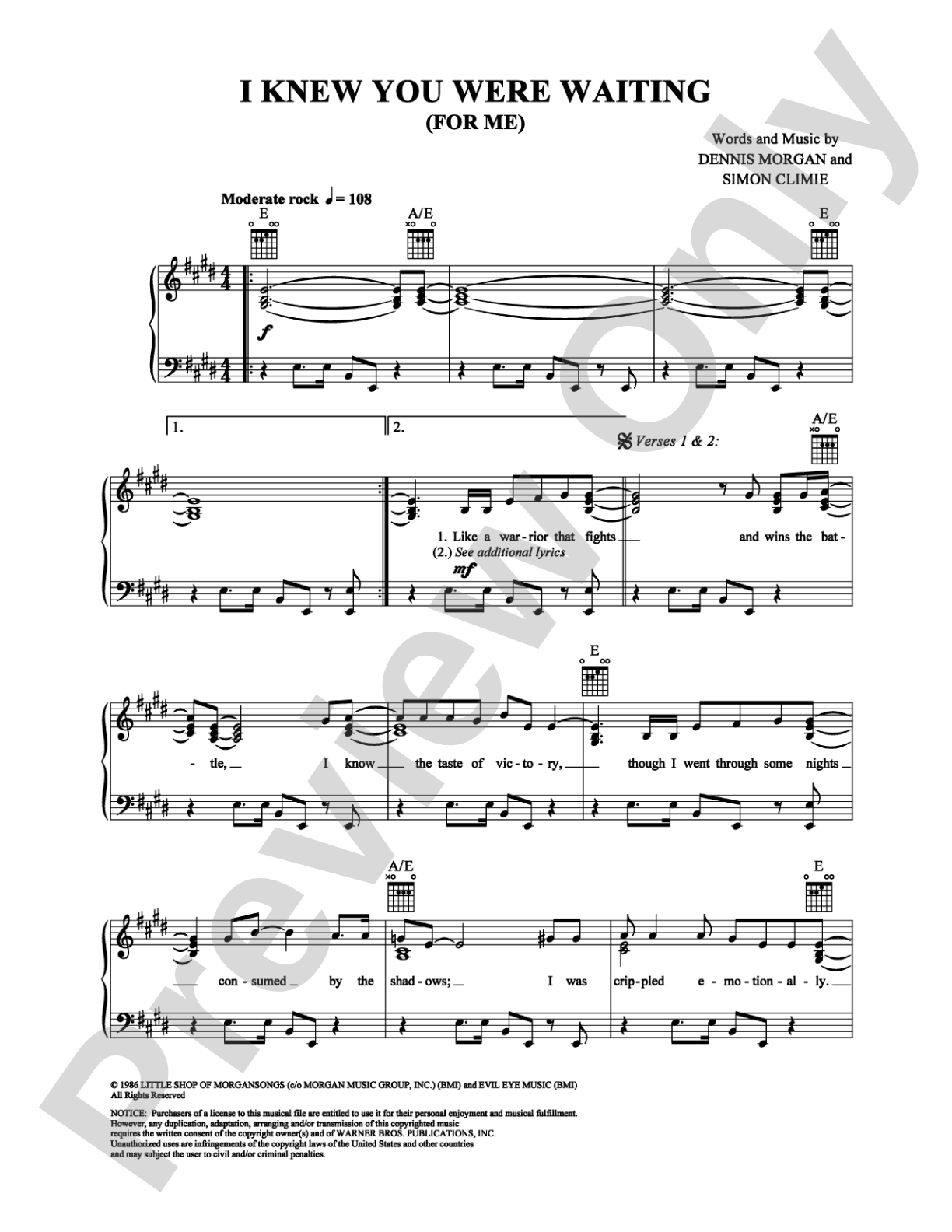 I Knew You Were Waiting (For Me): Piano/Vocal/Chords Digital Sheet Music