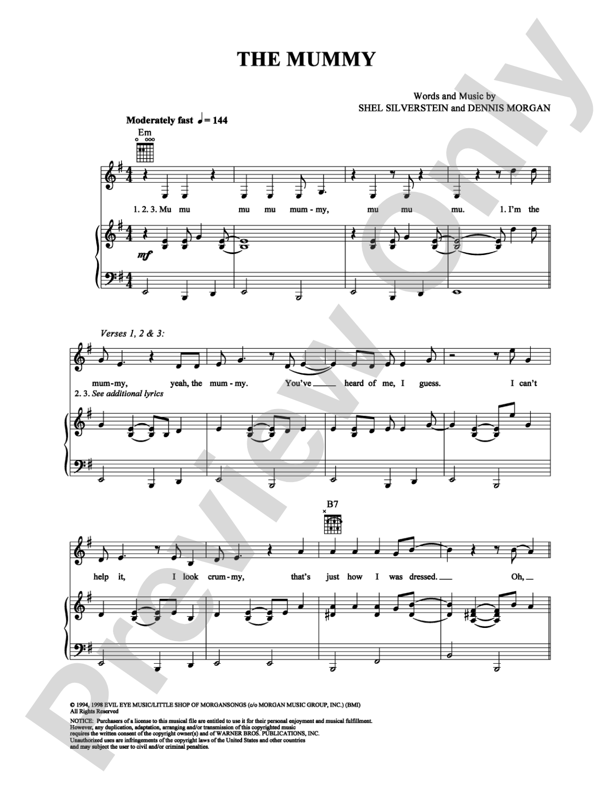 The Mummy: Piano/Vocal/Chords Digital Sheet Music