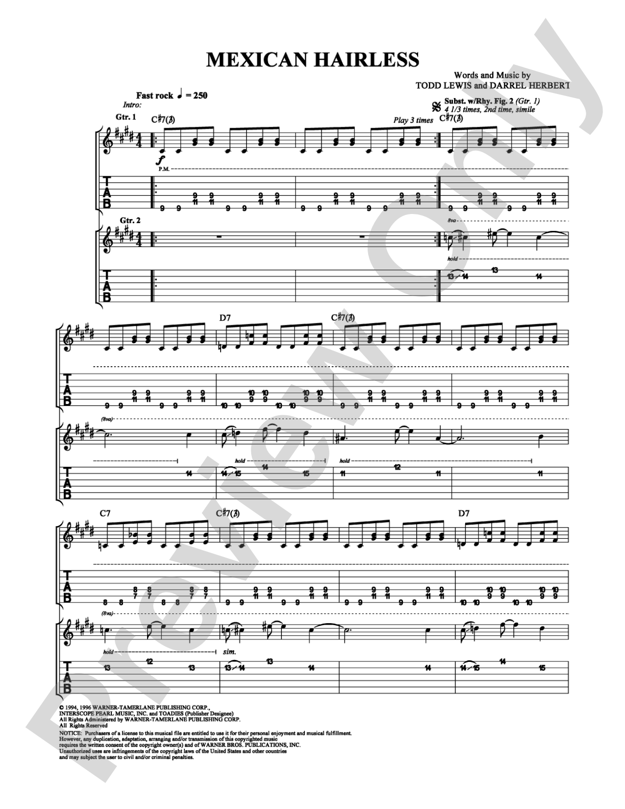 Mexican Hairless: Guitar TAB Digital Sheet Music