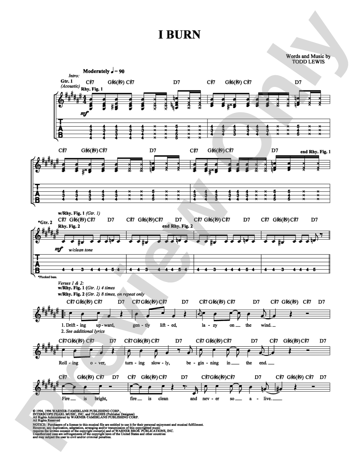 I Burn: Guitar TAB Digital Sheet Music