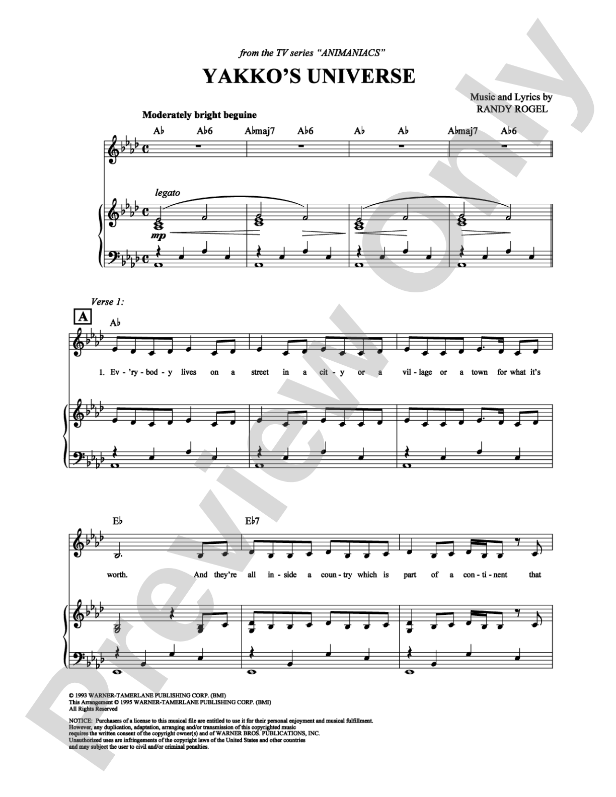 Yakko's Universe: Piano/Vocal/Chords Digital Sheet Music