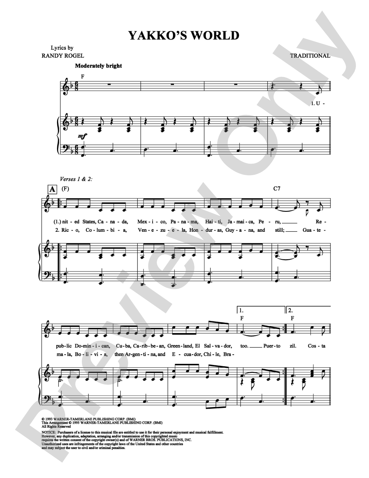Yakko's World: Piano/Vocal/Chords Digital Sheet Music
